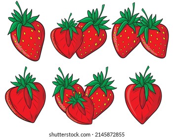 Conjunto de fresas aisladas sobre un fondo blanco. Dulce berry.Vector ilustración.