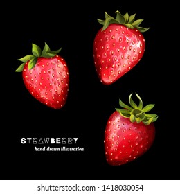Set of strawberries. Three hand drawn objects illustration. Can be used in your own design, appearance and etc.
