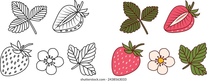 Set of Strawberry Coloring Page