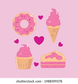 Set of strawberry dessert vector design collection