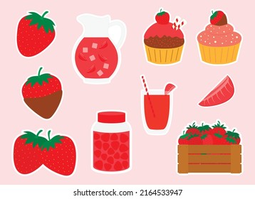 Set  strawberry food stickers printable
