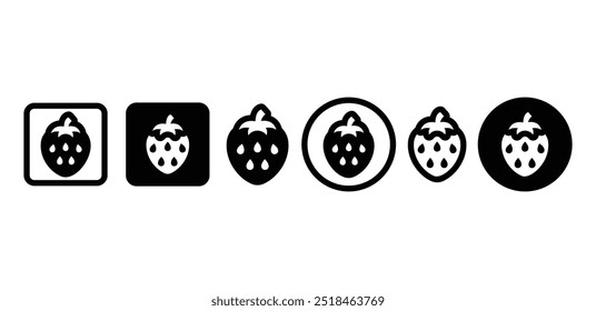 set of strawberry fruit icon vector design black white color simple flat illustration isolated