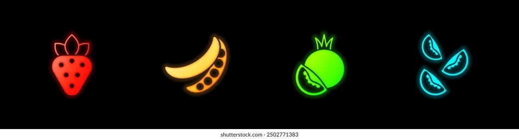 Set Strawberry, Green peas, Tomato and  icon. Vector