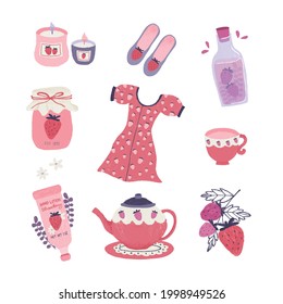 Set of strawberry hand drawn sticker illustration for planner, template, organizer, journal and diary