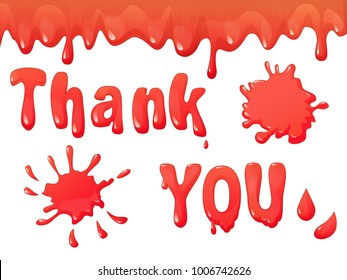 Set of  strawberry jam splashes. Words - thank you
