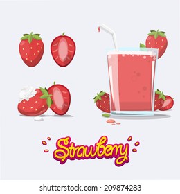 set of strawberry. juice. smoothie. whipped cream - vector illustration