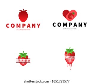 Conjunto del logotipo de fresa. Gradiente de fresa, concepto de logotipo Corazón, Etiqueta. ilustración de diseño vectorial.