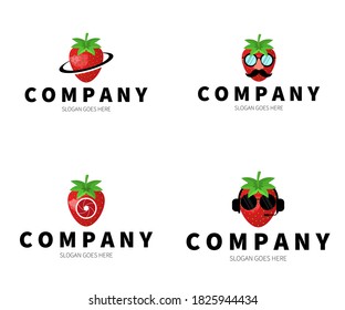 Set of Strawberry Logo. Strawberry Planet, Incognito, Shutter, Glasses Logo Concept. Vector Design Illustration.
