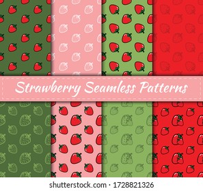 Set of Strawberry Seamless Patterns. vector illustration fruit collection. Background design for tea, juice, natural cosmetics, sweets and candy, food packaging, vintage or any product.