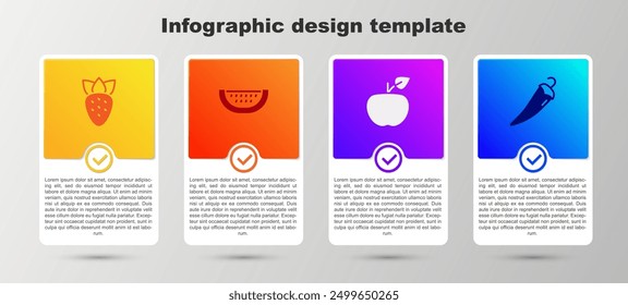 Set Strawberry, Watermelon, Apple and Hot chili pepper. Business infographic template. Vector