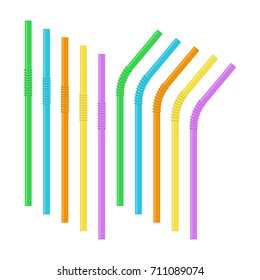 Set of Straws for beverage different colors isolated on white background. Colorful drinking straw. Vector illustration EPS 10.