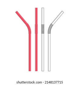 Set von Strohhalmen für Getränke einzeln auf weißem Hintergrund. Farbiges Trinkstrohhalm. Vektorgrafik EPS10.