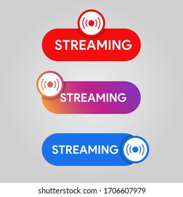 Set of streaming icon. Social media style live, broadcasting, online stream sign. Youtube, instagram, facebook color style badge.  Music radio wave speed. Vector illustration.