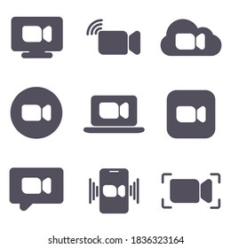 Set of streaming icons. Symbols and buttons of distance education, broadcasting, online stream. Online Virtual Meetings. Easy communication. Online course. Stock vector illustration