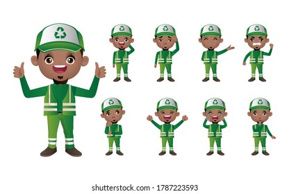 Set of street cleaner with different poses