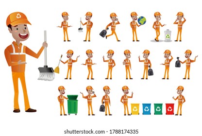 Conjunto de limpiadores de calles con diferentes poses