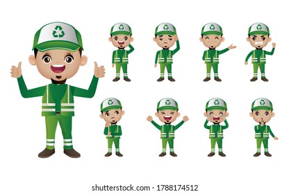 Set of street cleaner with different poses