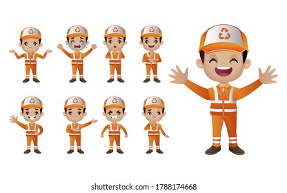 Set of street cleaner with different poses