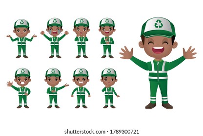Set of street cleaner with different poses
