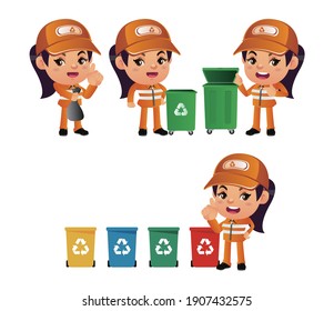 Set of street cleaner with different poses