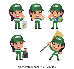 Set of street cleaner with different poses
