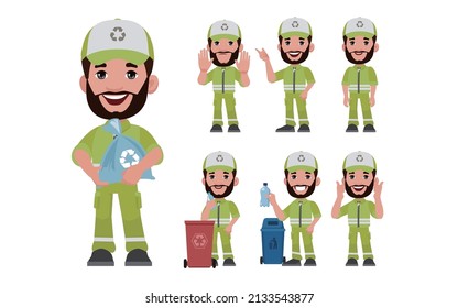 Set of street cleaner with different poses