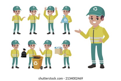 Set of street cleaner with different poses