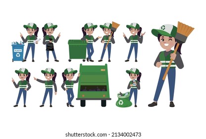 Set of street cleaner with different poses