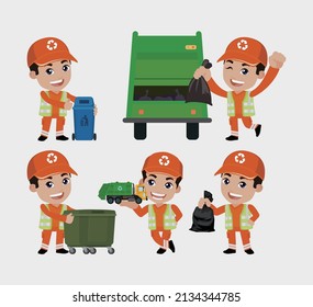 Set of street cleaner with different poses