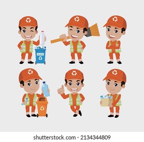 Set of street cleaner with different poses