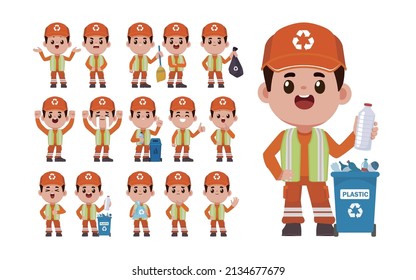 Set of street cleaner with different poses