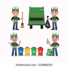 Set of street cleaner with different poses