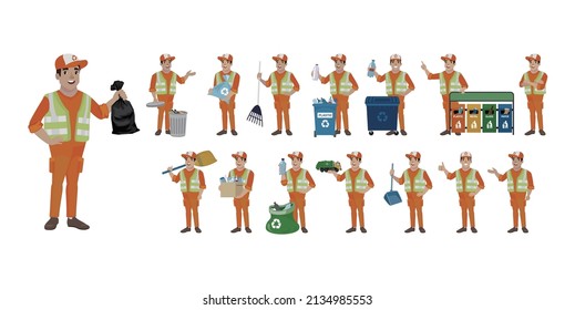 Set of street cleaner with different poses