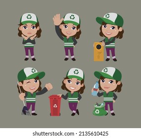 Set of street cleaner with different poses