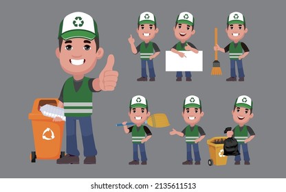 Set of street cleaner with different poses