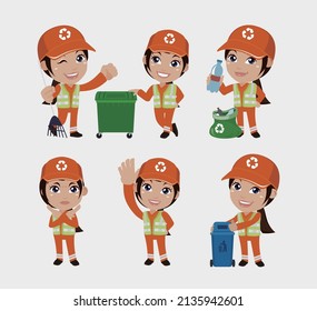 Set of street cleaner with different poses