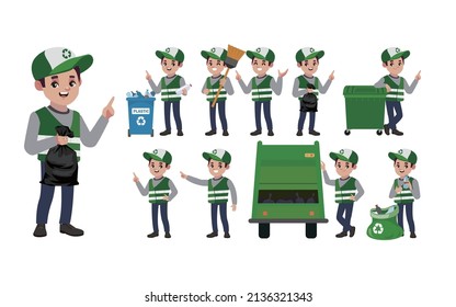Conjunto de limpiadores de calles con diferentes poses