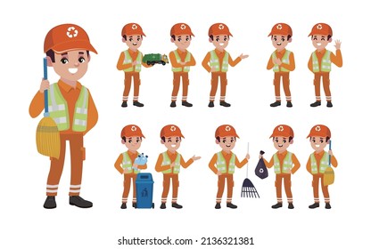 Set of street cleaner with different poses