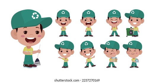 Set of street cleaner with different poses