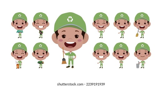 Set of street cleaner with different poses