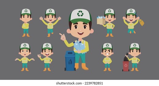 Set of street cleaner with different poses