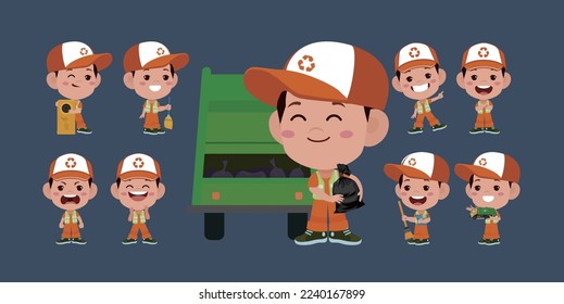 Set of street cleaner with different poses