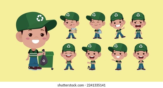 Set of street cleaner with different poses