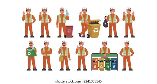Set of street cleaner with different poses