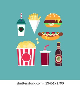 Set of Street food festival menu. Fast food set. Good for menu, banner, poster, flayer design