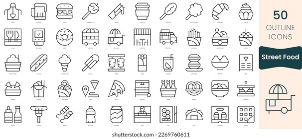 Set of street food icons. Thin linear style icons Pack. Vector Illustration