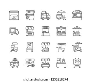 Set of Street Food outline icons isolated on white background. Editable Stroke. 64x64 Pixel Perfect.