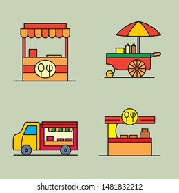 Set of street food stand vector illustration on isolated background. Food truck vector illustration 