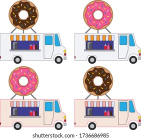 Set of Street food truck icons for web design isolated