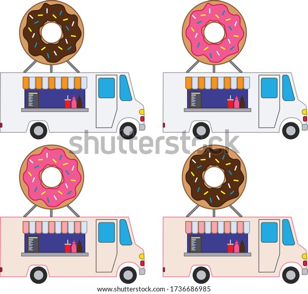 Set of\
Street food truck icons for web design\
isolated